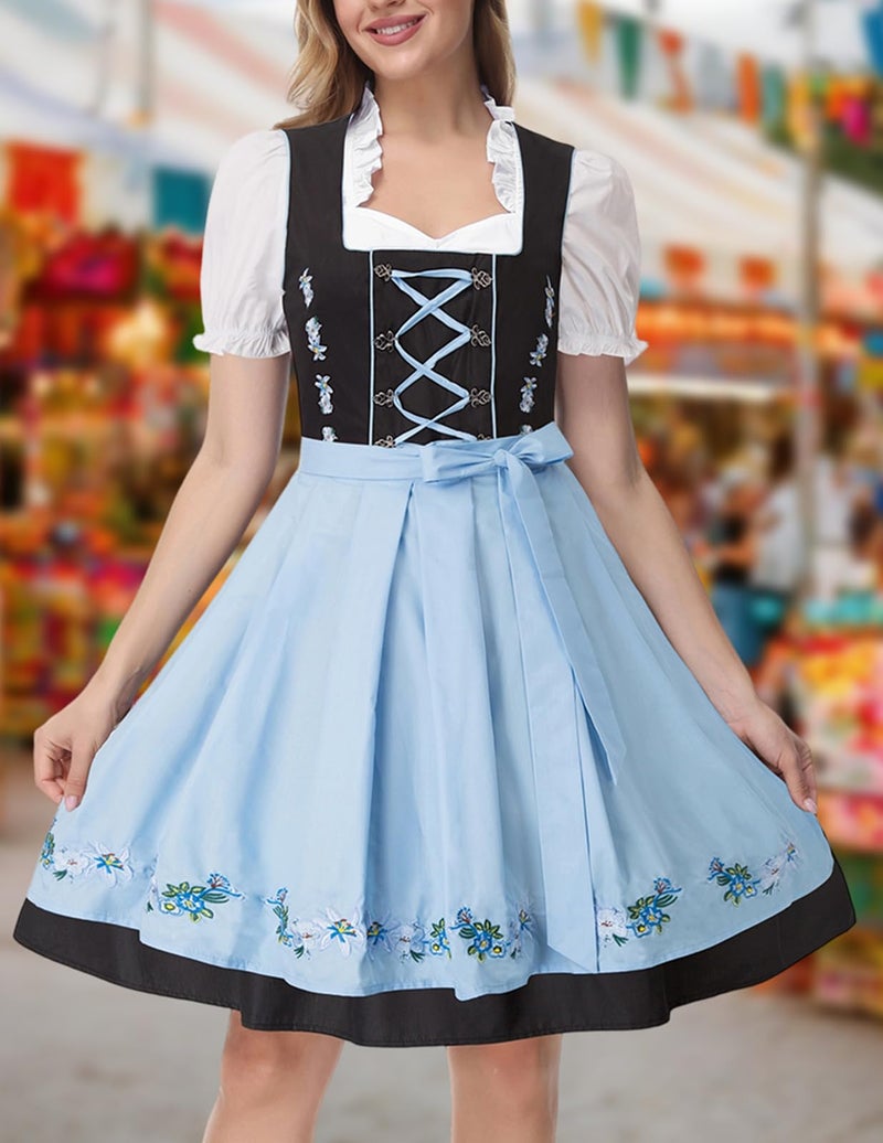 JASAMBAC German Oktoberfest Dirndl Dress Halloween Costume Maid Outfit Halloween Size XL Color Blue - Image 4
